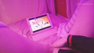 Kawaii girl masturbates after class watching lesbian hentai until squirts and pisses herself