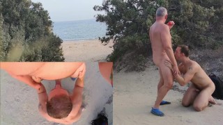 Old man Suck Fun and Cum on Public Beach – Amateur Older Younger