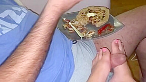 Eating Chicken And Waffles While Getting Footjob By Petite Muslim Pakistani Girl